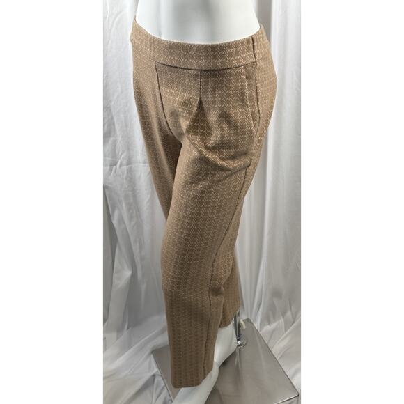 Ann Taylor Dress Textured Geo Pattern Pants Ankle Tan Ivory Cotton Blend L 87-12 - Picture 3 of 15